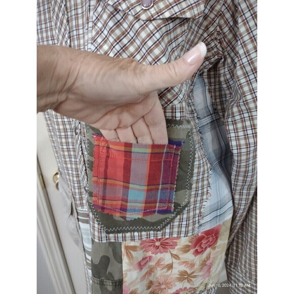 Custom Western Shirt Upcycled Funky Boho Patchwork Cottage Shabby Chic Shacket - Picture 9 of 10